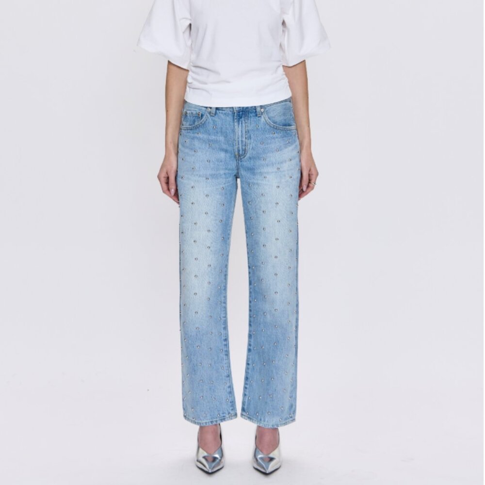 PIstola Lexi Mid Rise Studded Bowed Denim jeans